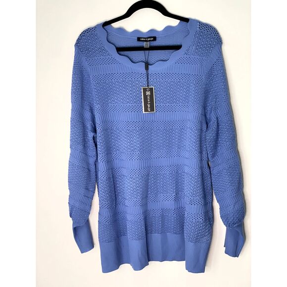 cable & gauge open knit Sweater Blue Boho Size 3X NEW N30 - Picture 1 of 14